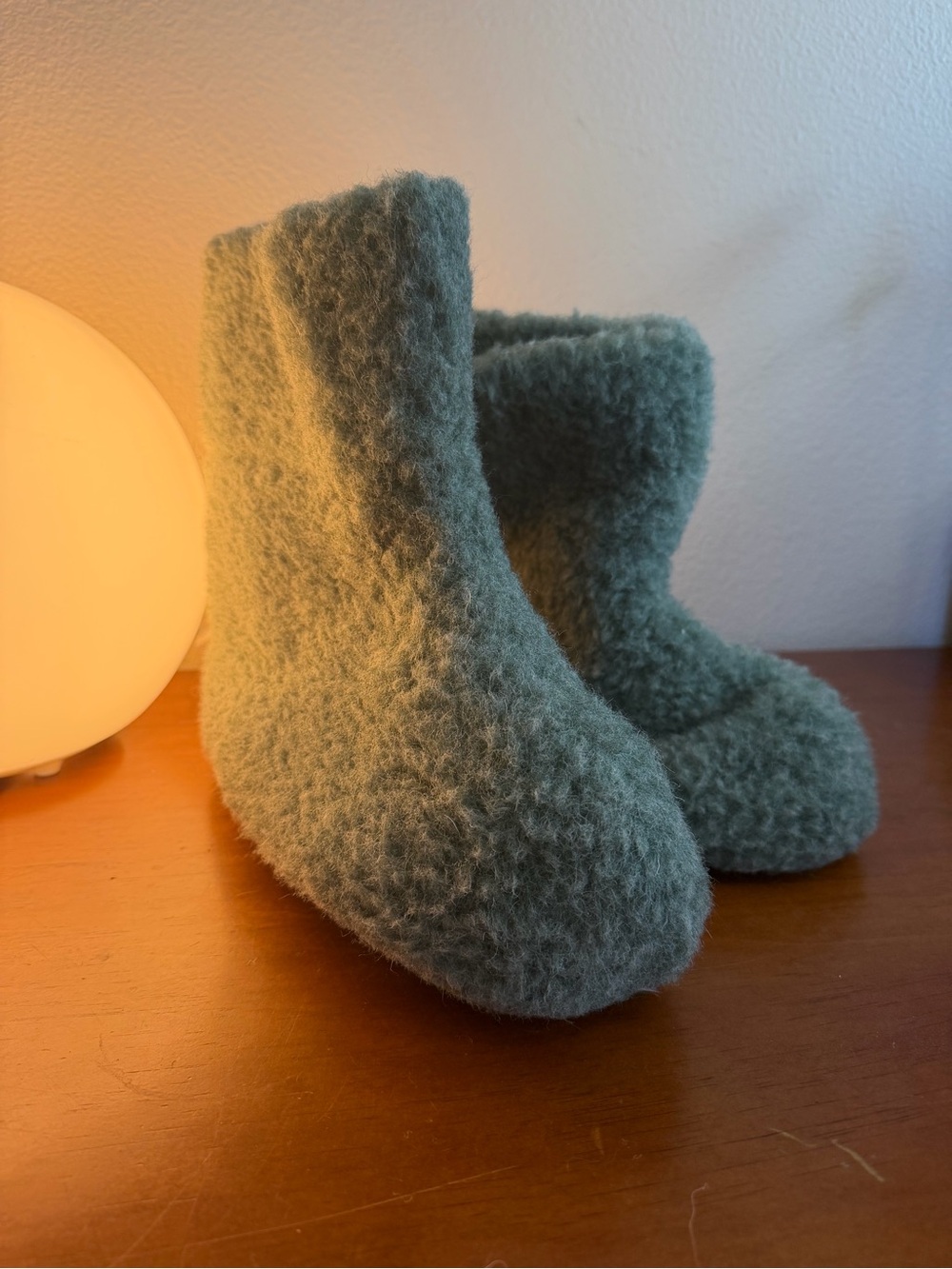 Kids Cozy Fleece Booties in Sage Green